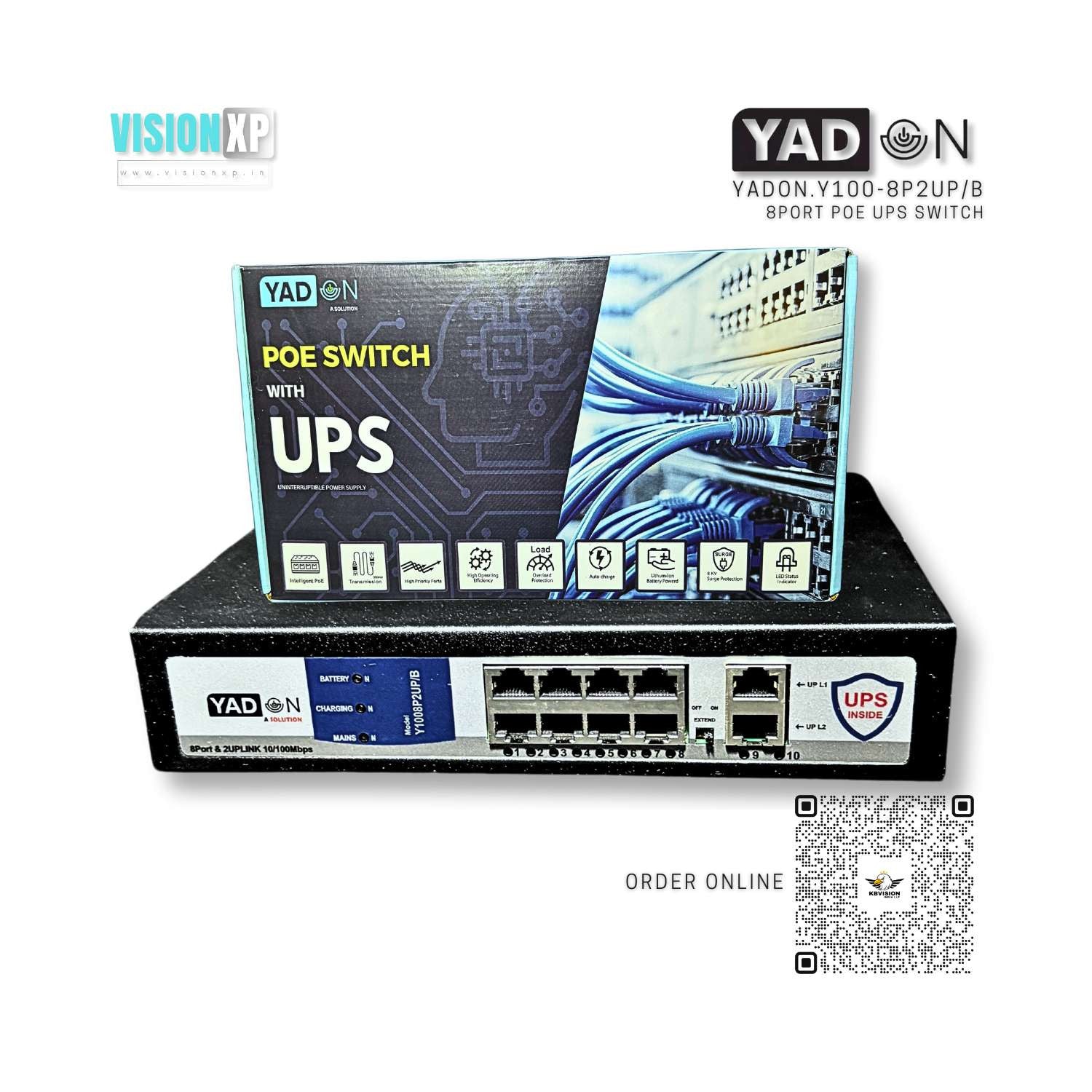 Yadon Y100-8P2UP/B 8port POE Network Switch with Built in UPS Yadon Y100-8P2UP/B 8port POE Network Switch with Built in UPS